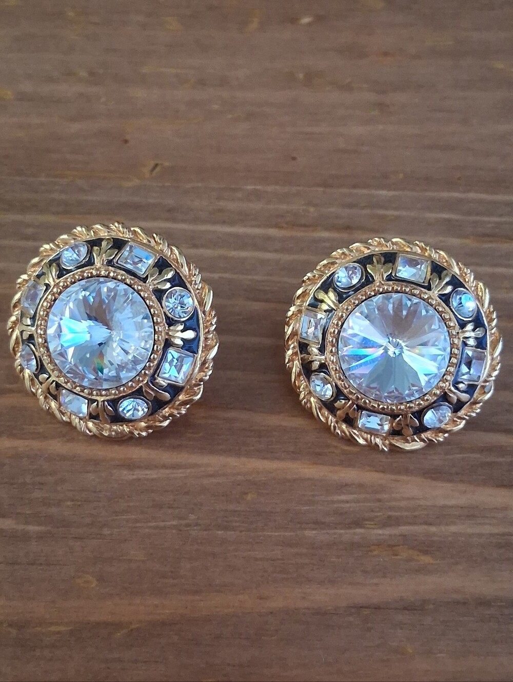 St. John Gold-Tone Vintage Clear Crystal Round Clip Earrings